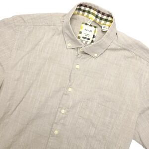 Haupt Shirt Mens Large Beige Solid Short Sleeve Button Up Casual Regular Fit